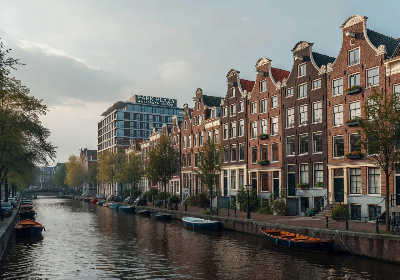 Amsterdam canal houses and waterways near Park Plaza Amsterdam Airport hotel