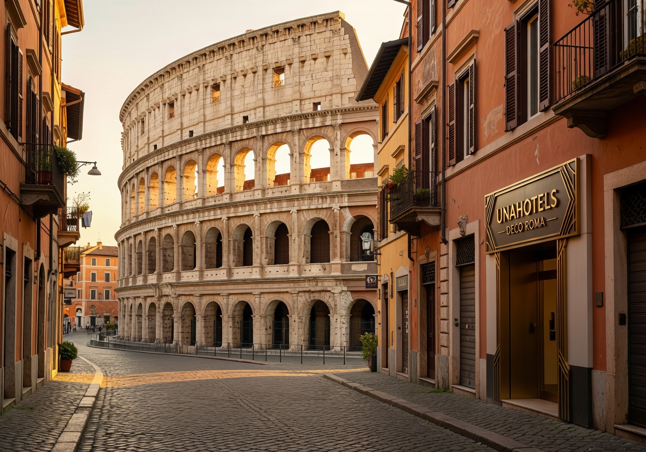 Roman Colosseum and historic streets near UNAHOTELS Deco Roma in Italy